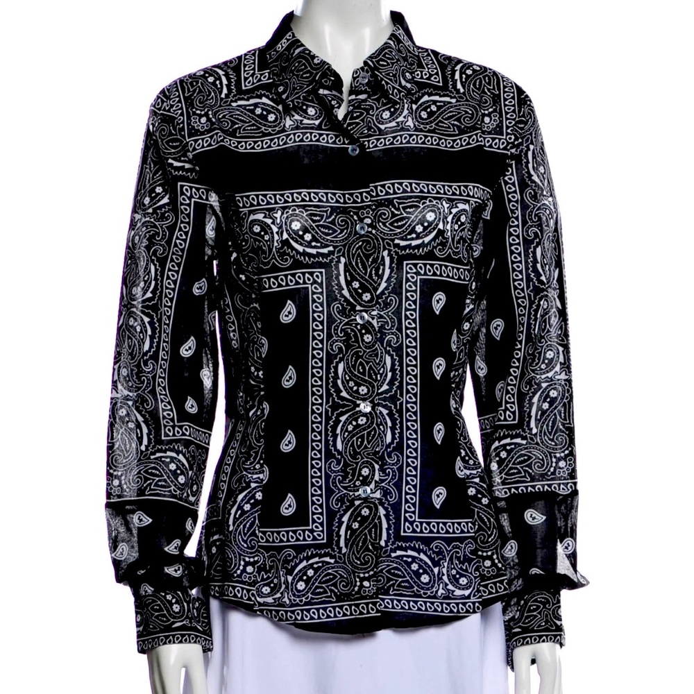 EB Denim Rare Bandana Shirt Black Cotton Size L Long Sleeve Top NWT $350 NEW